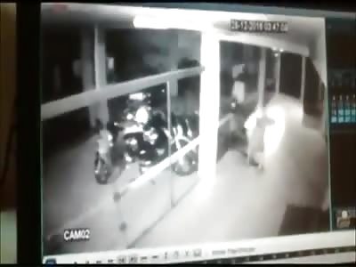 IDIOT THIEF BREAKING GLASS DOOR, CUTS ARTERY AND DIES