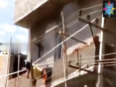 MAN BURNING AFTER TOUCHING ELECTRIC WIRE