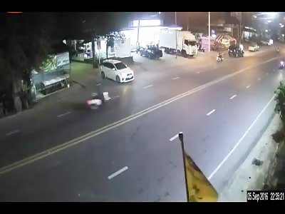 Motorcyclist Crashes Into Car Before Hit By Another Rider 