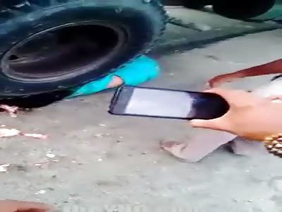 Person Crushed Remains Under the Truck wheel