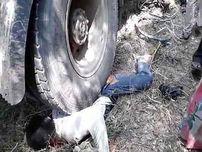 (Other Angle) Man Crushed By Truck 