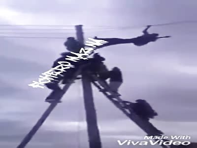 Thief climbs light wires to avoid being hit