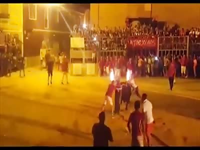 Mexicans make a bull commit suicide