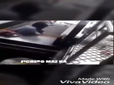 Man pressing on escalator