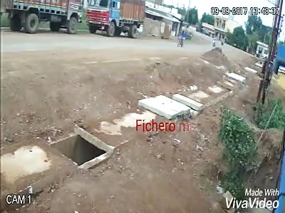 FLIGHT FOR THE AIRES: man is stuck with mound of earth and flies by air with his motorcycle