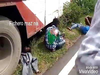 ACCIDENT: bus crushes motorcyclist and leaves injured