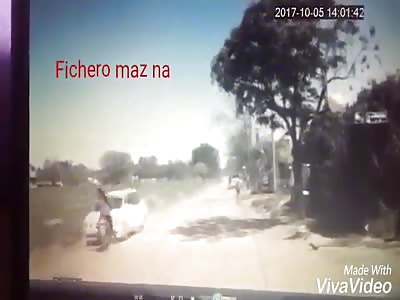 ACCIDENT: auto collides with motorcyclist and leaves injured mother and son