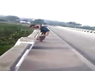 Performing Stunt on Bridge Railing Fail 
