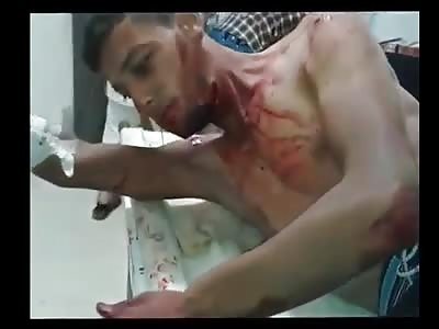 MAN WITH CUT IN THE NECK