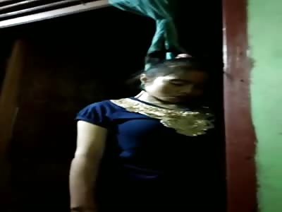 Indonesian Girl Committing Suicide by Hanging from Ceiling 