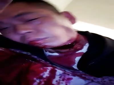 Man Struggling after Having his Throat Slit