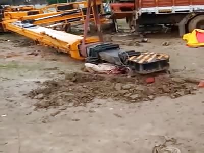 Crane Lands on Indian Worker's Head