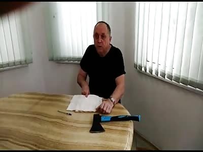 Russian Man Chopping His Own Finger Off With Axe