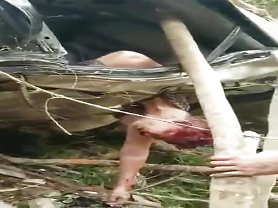 Results of an accident, where the car fell off the bridge