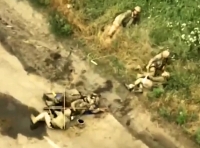 UA soldiers are simultaneously hit by grenade and artillery fire