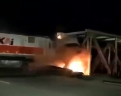 Indonesia: Train crash into a truck ended in big bang (Multiple POV) 
