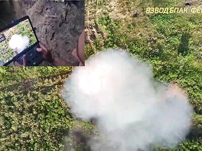 UA drone finishes off a Russian tank with a thermobaric grenade