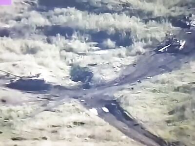 Column of damaged and abandoned Russian newest T-90M tanks