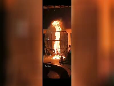 Motorcyclist catches fire during show in China