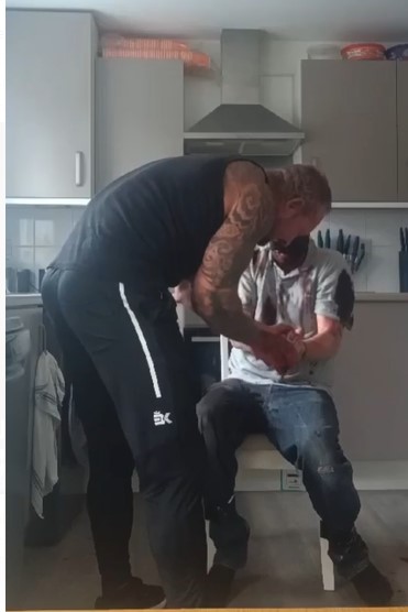 Bound and gagged man tortured with pliers