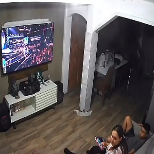 Woman Watching TV Surprised by Hitman