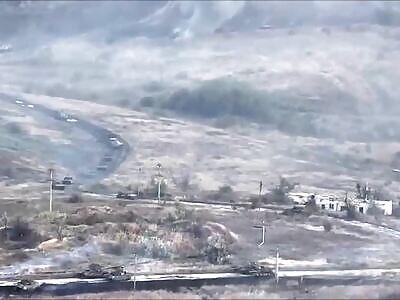 Russian column under Ukrainian artillery fire