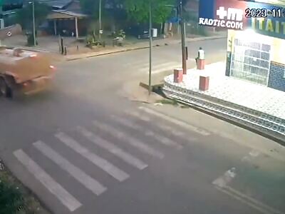 A motorcycle collided with a truck that was driving the wrong way