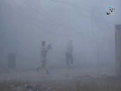 Islamic State Soldiers Fighting the Re-Grouping IraqI and Coalition Forces Westernmost of Mosul