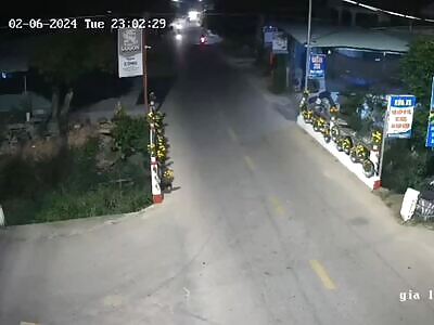 Two motorcyclists collide head-on