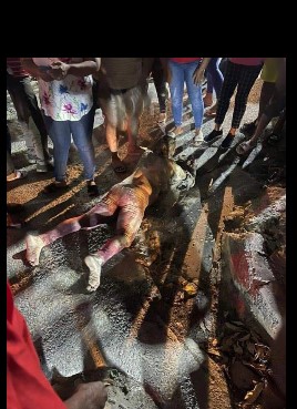 is set on fire, runs down the street and falls