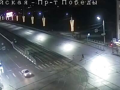 Pedestrian does cartwheels after getting wiped out by a car 