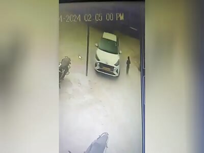 Young girl walking around on the street gets run over by a car. 