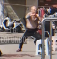 The Chinese man cuts his throat like a madman