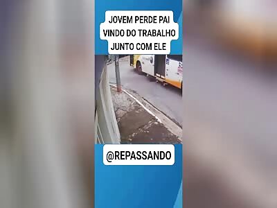 very sad video, man crushed by bus in front of his son