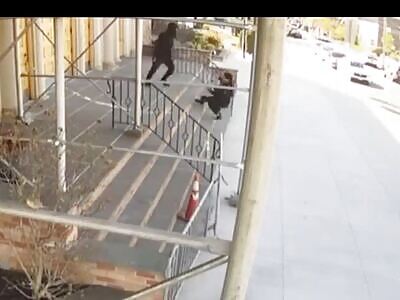 Man in NYC pushing an elderly woman down the stairs