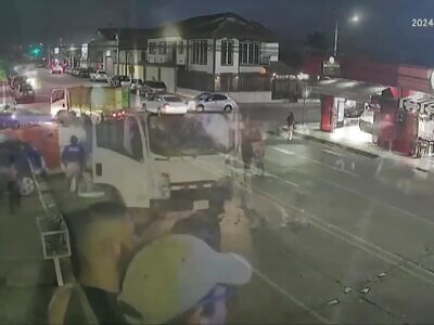 Truck crashes into and totally bodies a motorcyclist 