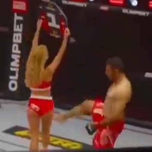 Iranian Fighter Ali Kicks Ring Girl Then Regrets it. 