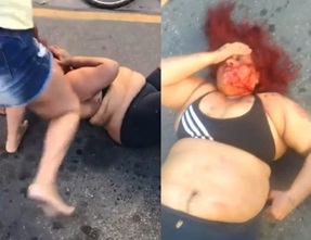 Big Heavyweight Gets Jumped By Pack Of Bitches  