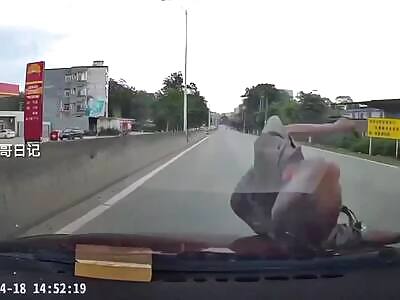 Old Man On Scooter Gets At least A Badly Broken Leg