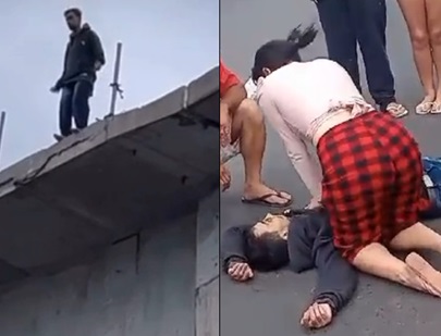 Overpass Jumper Second Thoughts But Falls Anyway.