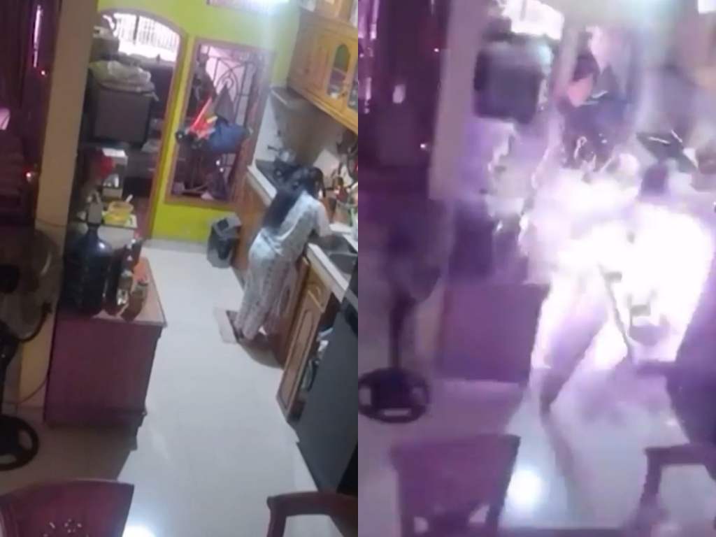 She Doesn't Expect Explosion While She At Work In Kitchen