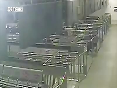 Man Runs in Train station, Gets his Head Stuck in Railing