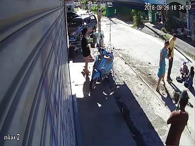 Pretty Girl Biker Crashes into an Electric Post. Skip to :47