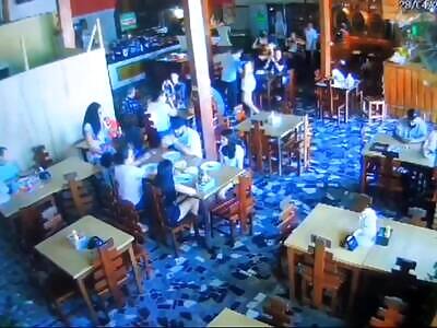 Waiter Slices Customers Neck Open