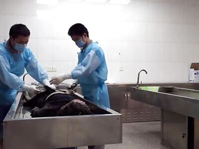 Bathing a woman in morgue