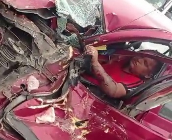 Horrific car accident, driver still alive 