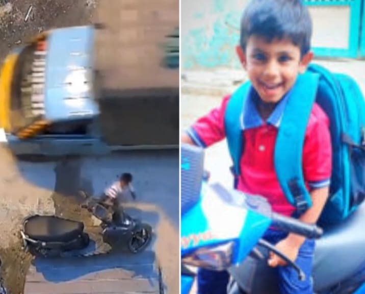 Boy Collides With Parked Scooter, Falls Under Truck