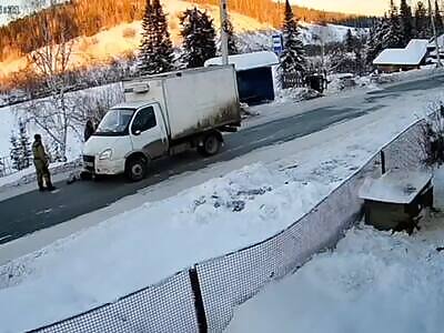 Throws himself in front of the truck