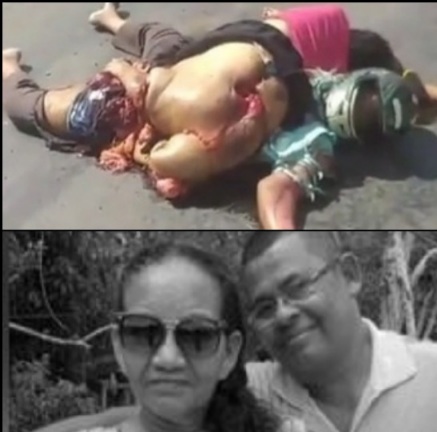 Couple on motorcycle gored by big truck 