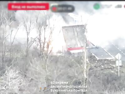 Russians were waiting for a taxi at the bus stop. FPV has arrived.